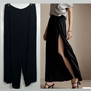 Carlisle Sport Silk Split At Sides Wide Leg High Rise Pants In Black Size M